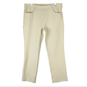 Quince Pants Women L Beige Pull On Straight Leg Ponte Knit Preppy EUC